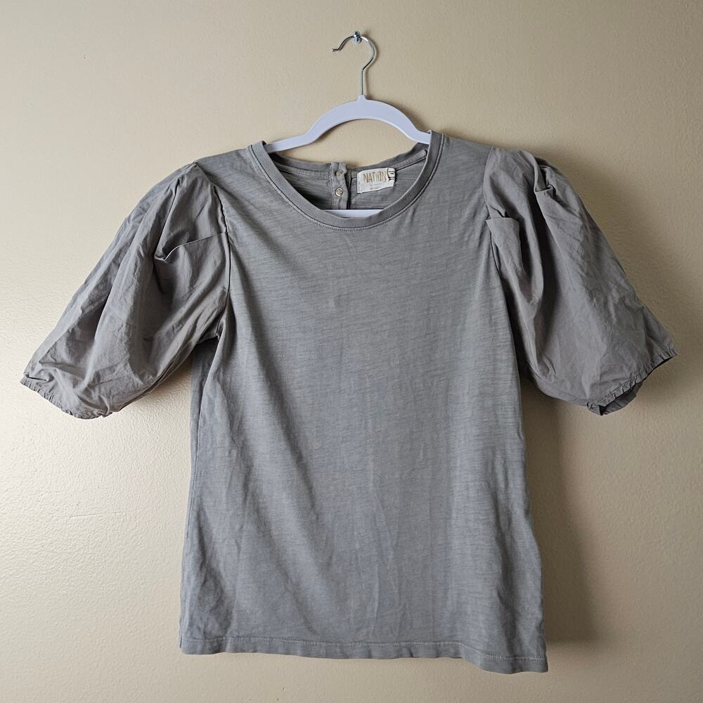 Nation LTD Puffed Sleeve Tee Shirt Green Cottagecore Size Small